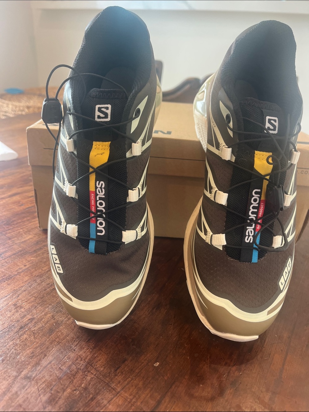 Salomon Brown, White, Yellow & Blue Trail Running Shoes